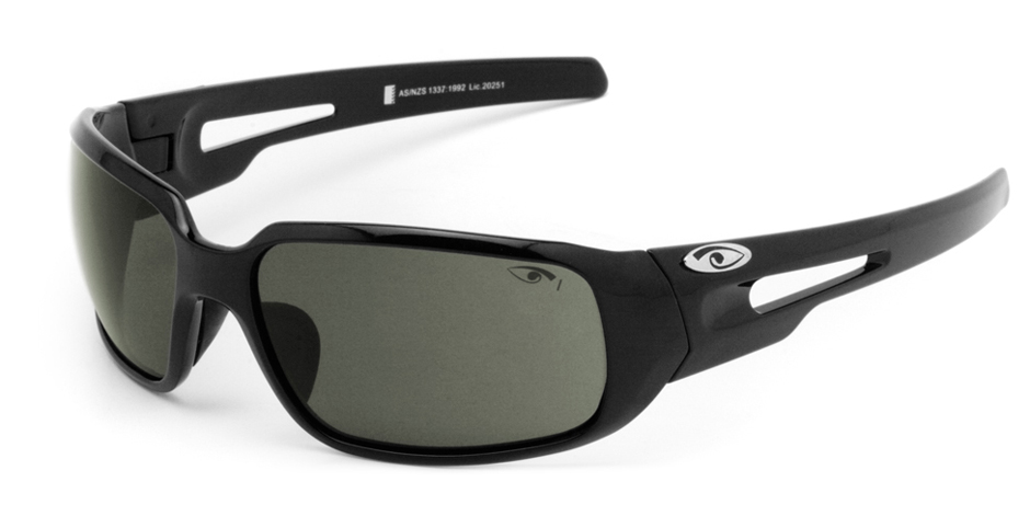 EYRES SAFETY GLASSES CHILLI SHINY BLACK FRAME GREY POLARISED LENS